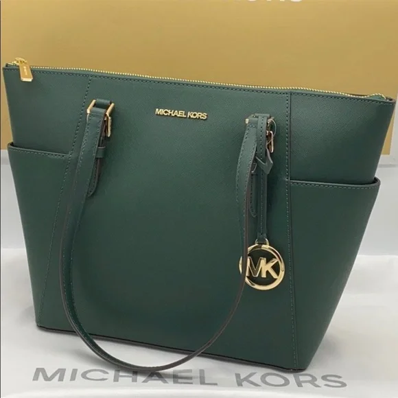MICHAEL KORS Charlotte Large Leather Top-Zip Tote Racing Green - Picture 11 of 15